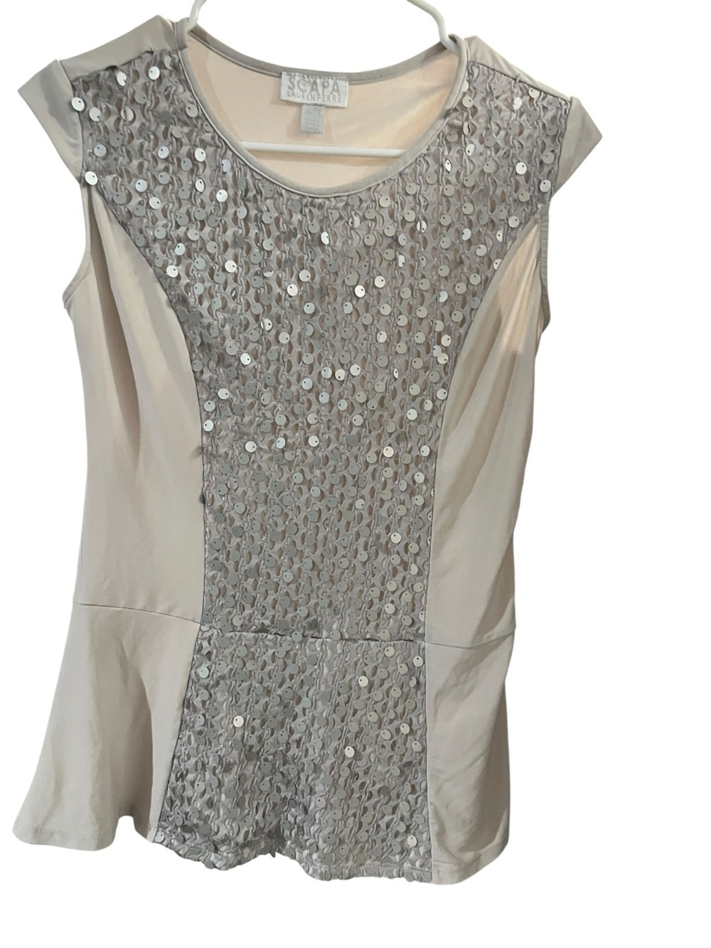 Scapa Lauren Perre Sequined Cream Cap-Sleeve Camisole